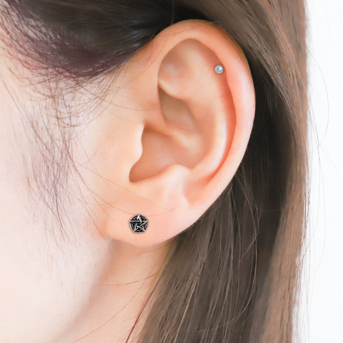 ペンタグラム 五芒星 ボディピアス 14G 16G 18G アンティークシルバー