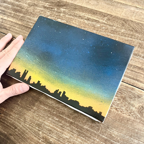 夜が来る」原画 黄昏×夜空 青 オレンジ 絵画 キャンバス 風景画