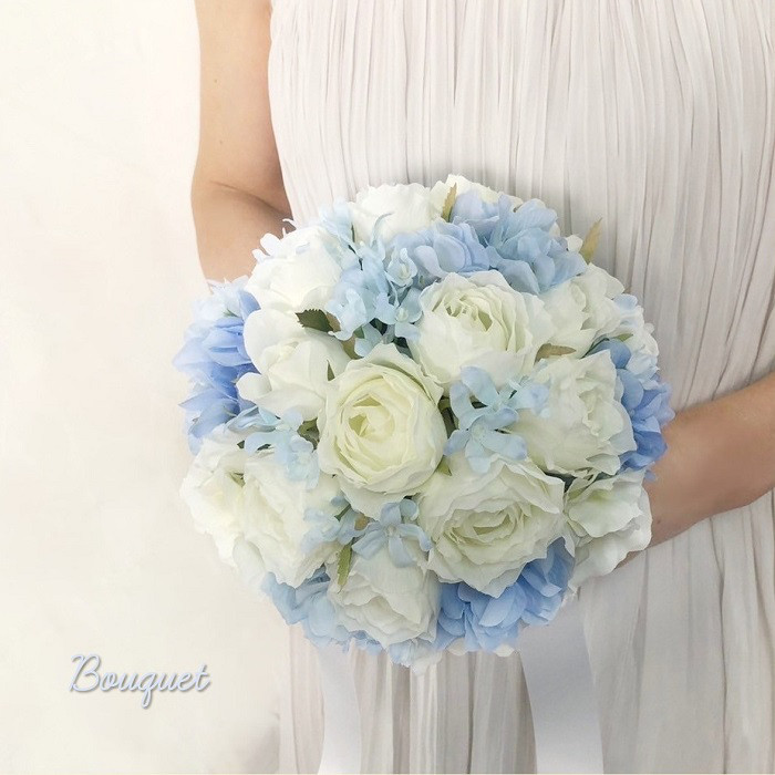 手作りキット ブーケ ウェディング サムシングブルー キット 造花 ラウンドブーケ キット ブルー 青  結婚式　娘
