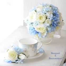 手作りキット ブーケ ウェディング ウェディングブーケ キット 造花 ラウンドブーケ キット ブルー 青  結婚式 6枚目の画像