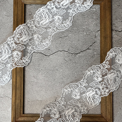 2m チュールレース 両耳スカラップ 花柄 日本製 lace-No,008 レース