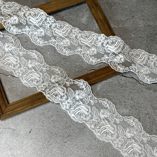 2m チュールレース 両耳スカラップ 花柄 日本製 lace-No,008 レース