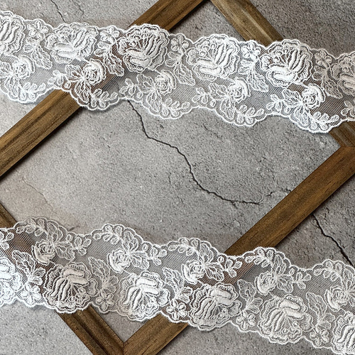 2m チュールレース 両耳スカラップ 花柄 日本製 lace-No,008 レース