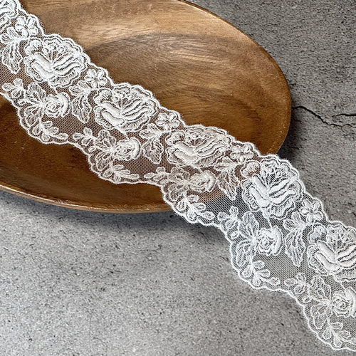 2m チュールレース 両耳スカラップ 花柄 日本製 lace-No,008 レース