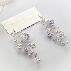 【珍珠小花枝配件耳環/耳環】紫色 第5張的照片