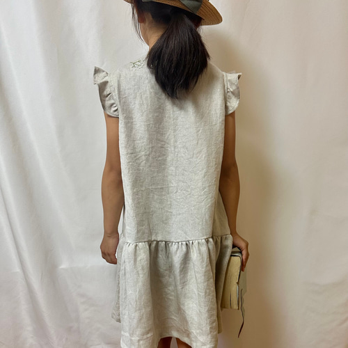 ベビー】フレンチリネンのミモザ刺繍フリルワンピース ベビー服