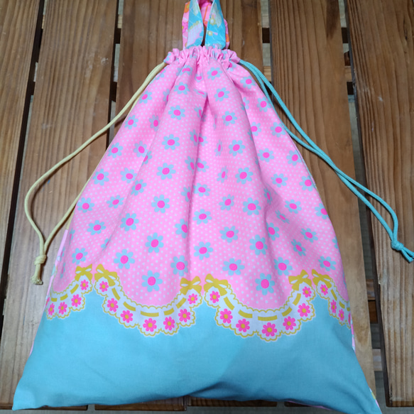 37×30 入園入学準備 ピンクス 花柄 水玉pinks 体育着袋 お着替え袋 