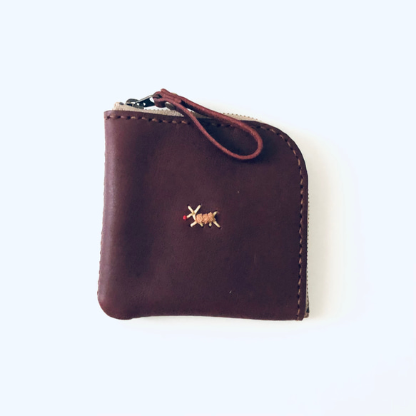 栃木レザー  手縫いのハーフな財布　（焦げ茶） 1枚目の画像