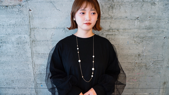 棉珍珠長項鍊 第1張的照片