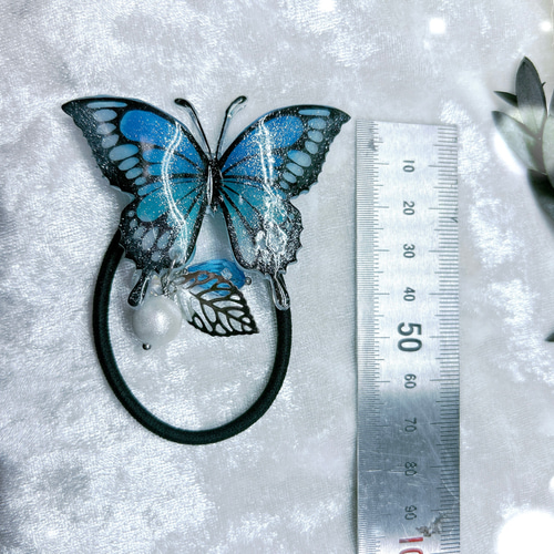 再販！幸せを招く紫の蝶のヘアゴム （ブルー） その他ヘアアクセサリー