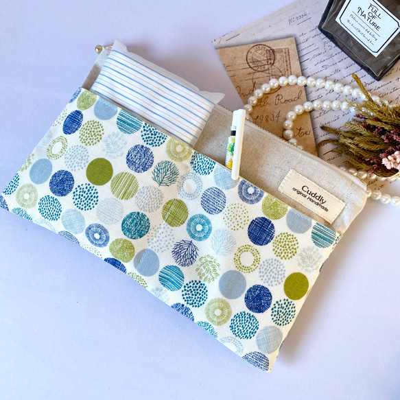 ＊北欧風＊ドット柄＊フラットポーチ＊通帳入れ＊お薬手帳入れ＊20センチファスナー 5枚目の画像