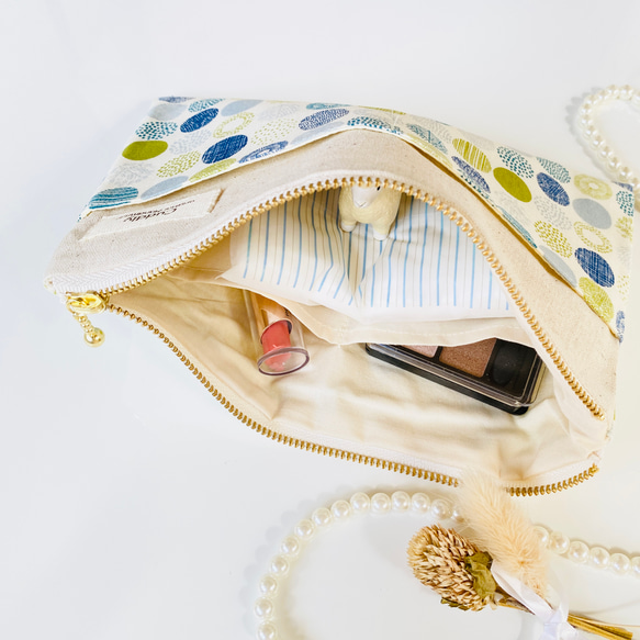 ＊北欧風＊ドット柄＊フラットポーチ＊通帳入れ＊お薬手帳入れ＊20センチファスナー 7枚目の画像