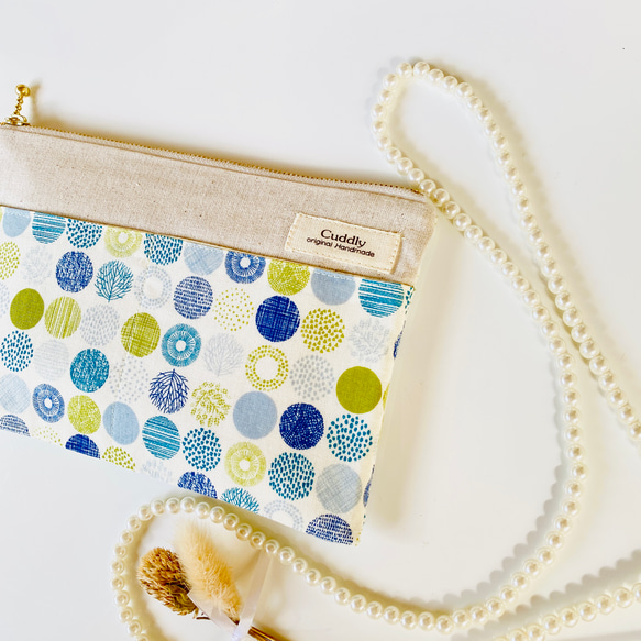 ＊北欧風＊ドット柄＊フラットポーチ＊通帳入れ＊お薬手帳入れ＊20センチファスナー 2枚目の画像