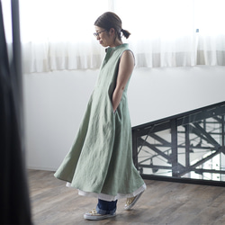 【wafu】Linen dress  リネンワンピーススタンドカラー ドレス / 青磁鼠 a019e-snz1 7枚目の画像