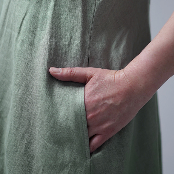 【wafu】Linen dress  リネンワンピーススタンドカラー ドレス / 青磁鼠 a019e-snz1 10枚目の画像