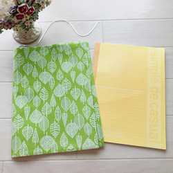 【B5サイズ用】北欧調　葉脈柄　黄緑　教科書カバー・ノートカバー・ブックカバー 4枚目の画像
