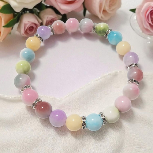 ゆい⭐️天然石ブレスレット3040⭐️1点もの ピンクジェイド ゆい⭐️天然石ブレスレット3040⭐️1点もの ピンクジェイド