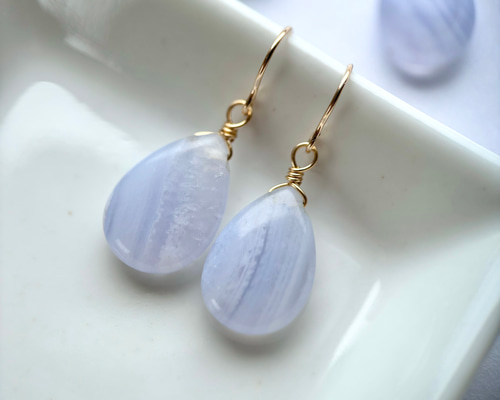 14kgfパープルレースアゲートピアス/イヤリング 14kgf】天然石＊ブルーレースアゲートピアス(イヤリング) ピアス