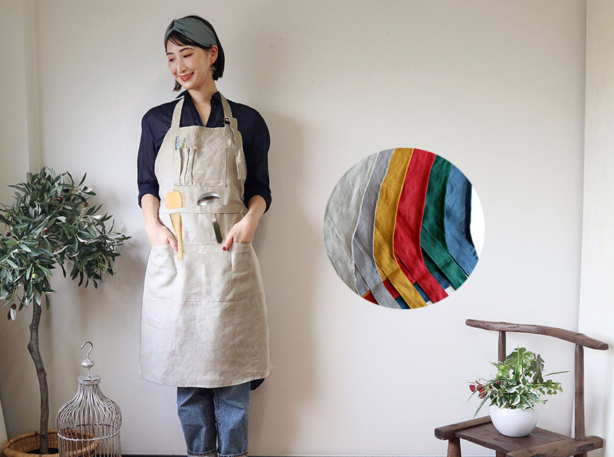 色が選べる リネン 100％ ワーク エプロン 作業用エプロン 母の日に