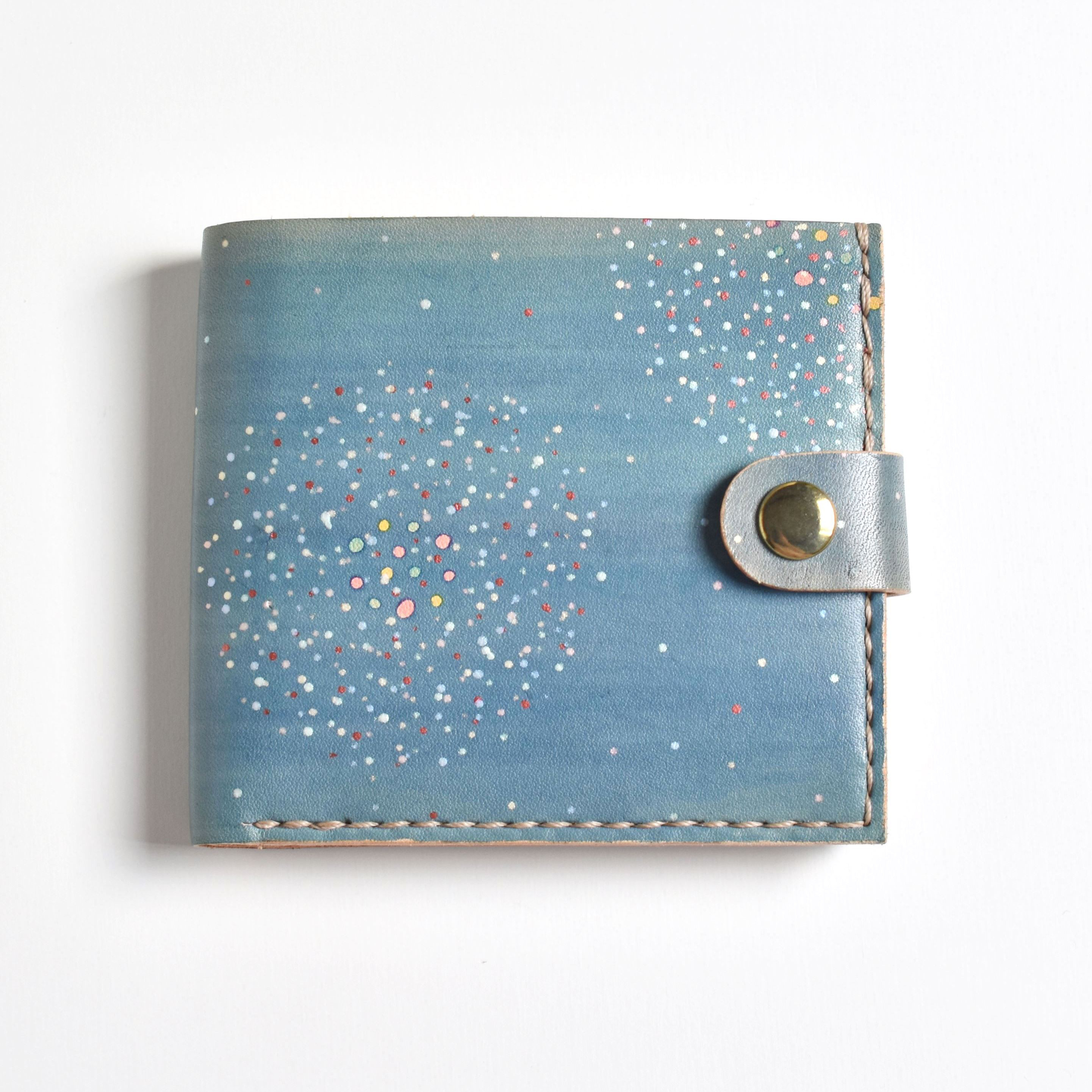 革の手染め財布 「花火（二つ折り財布）」