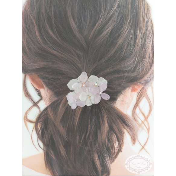 《再販》紫陽花のポニーフック　Lavender × White 1枚目の画像