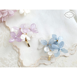 《再販》紫陽花のポニーフック　Ice Blue × White 2枚目の画像
