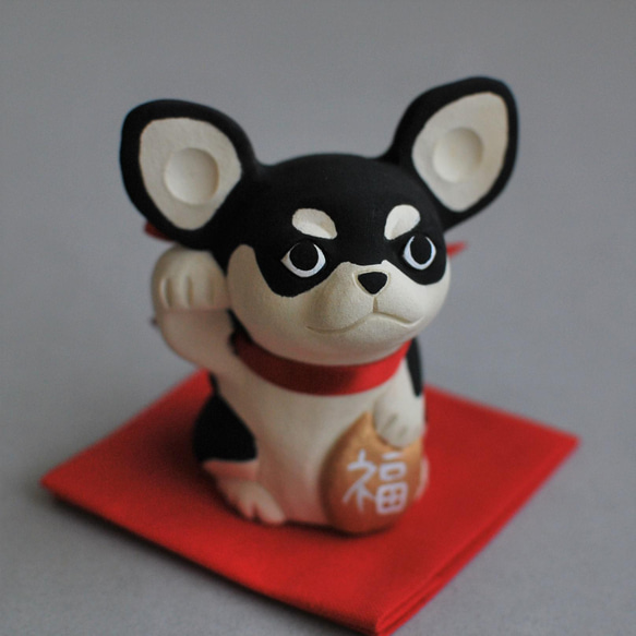 招き犬(チワワ・ブラックタン・スムース)【受注制作】ご注文前には必ず