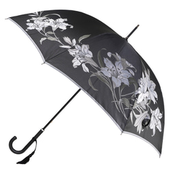 【晴雨兼用傘】絵おり 百合 ブラック 4枚目の画像