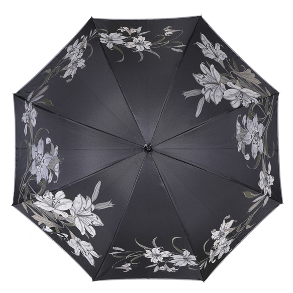 【晴雨兼用傘】絵おり 百合 ブラック 6枚目の画像