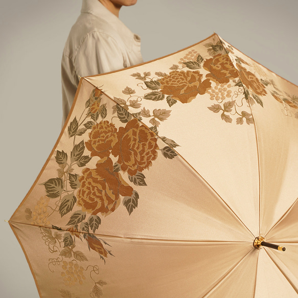 【晴雨兼用傘】絵おり バラとぶどう ベージュ 1枚目の画像