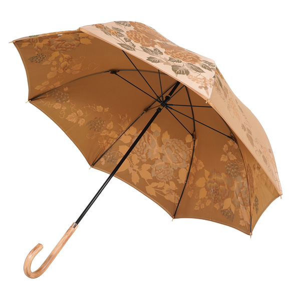 【晴雨兼用傘】絵おり バラとぶどう ベージュ 6枚目の画像