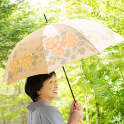 【晴雨兼用傘】絵おり バラとぶどう ベージュ 2枚目の画像