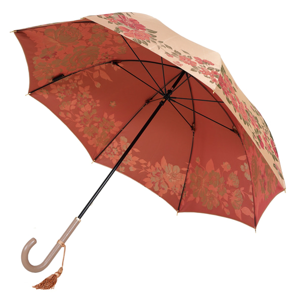 【晴雨兼用傘】絵おり 大バラ ベージュ 