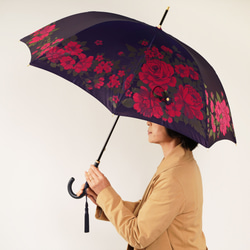 【晴雨兼用傘】絵おり 大バラ ネイビー 1枚目の画像