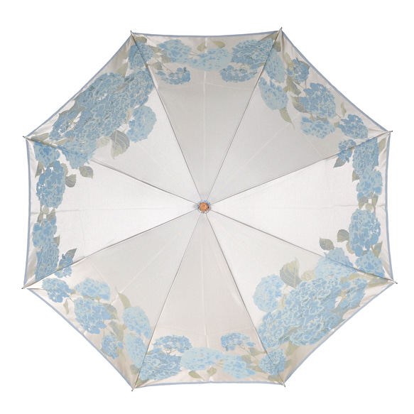 【晴雨兼用 折りたたみ傘】絵おり 紫陽花（あじさい）ライトブルー 4枚目の画像
