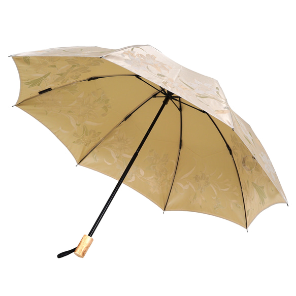 【晴雨兼用　折りたたみ傘】絵おり 百合 ベージュ 3枚目の画像