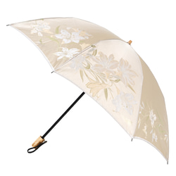 【晴雨兼用　折りたたみ傘】絵おり 百合 ベージュ 2枚目の画像