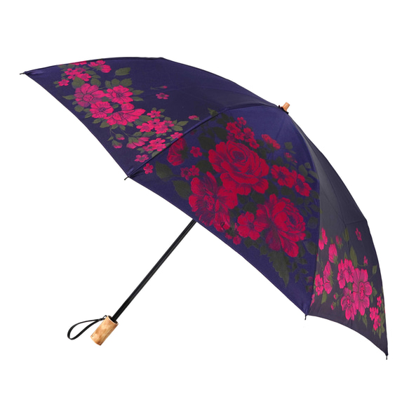 【晴雨兼用 折りたたみ傘】絵おり 大バラ ネイビー 2枚目の画像