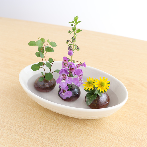 備前焼　穴あき玉一輪（３個セット）【陶器・花器・花入れ・フラワーベース】 5枚目の画像