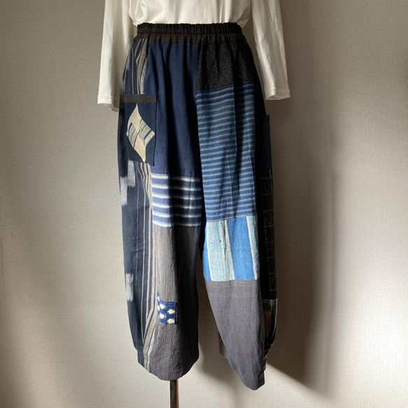 着物リメイク　木綿　ワイドパンツ　襤褸　ゆったり 1枚目の画像