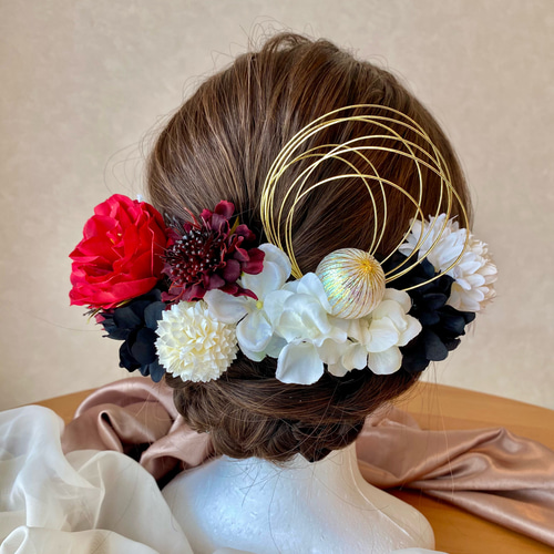 レッドローズ ワインレッド髪飾り 成人式 卒業式 結婚式 振袖 袴 色打