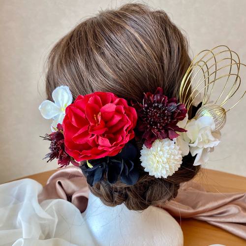 レッドローズ ワインレッド髪飾り 成人式 卒業式 結婚式 振袖 袴 色打