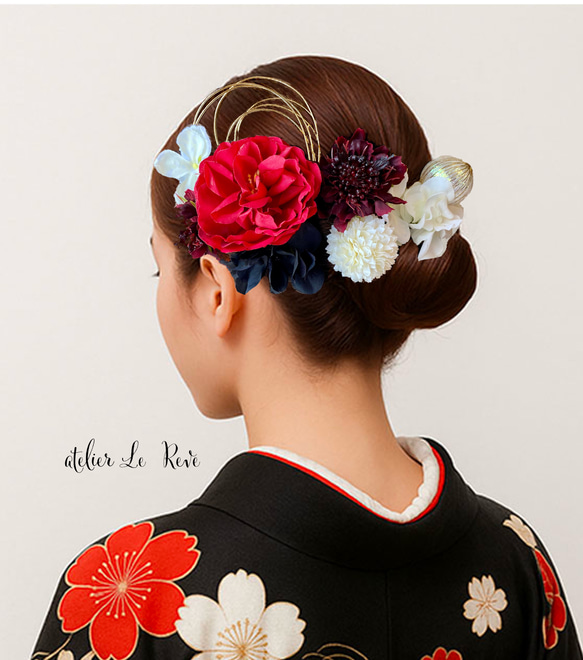 レッドローズ ワインレッド髪飾り 成人式 卒業式 結婚式 振袖 袴