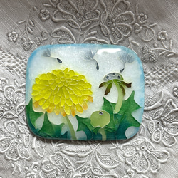 手作り七宝焼 葉っぱにてんとう虫のブローチ 純銀張有線七宝 銀線と