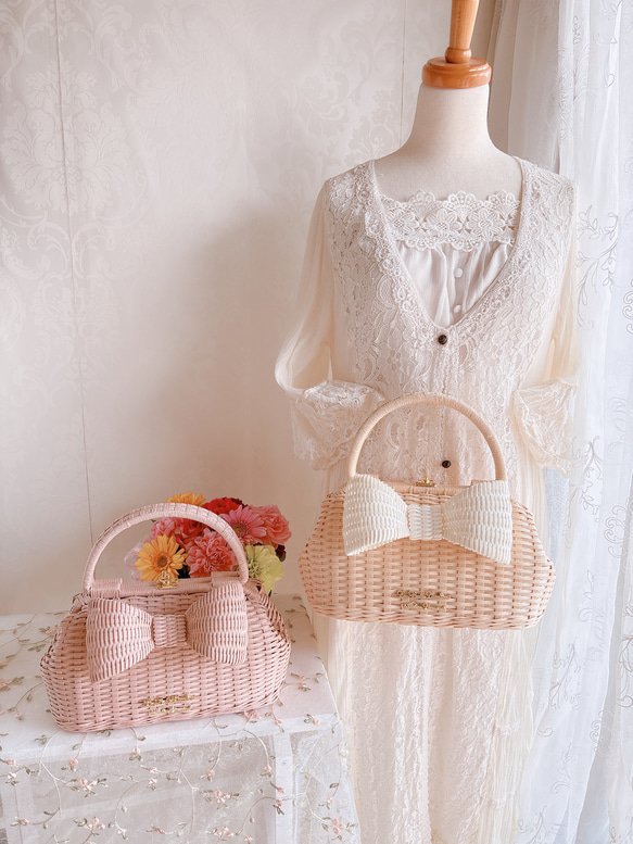 〜エレガントでレディーなリボンかごバッグ〜　ブラック　フォーマルバッグ 