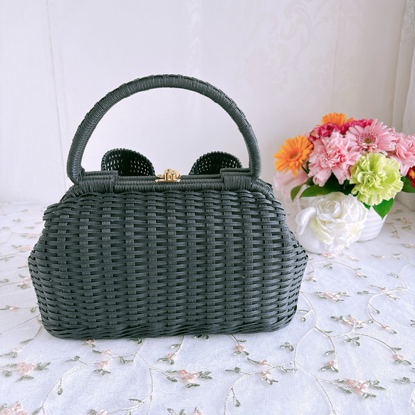 〜エレガントでレディーなリボンかごバッグ〜　ブラック　フォーマルバッグ 