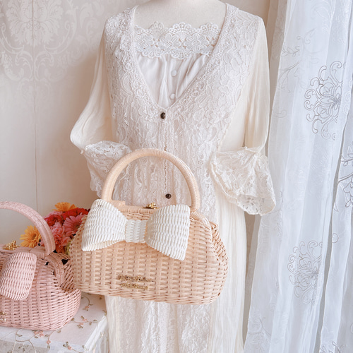 エレガントでレディーなリボンかごバッグ〜 ブラック フォーマルバッグ