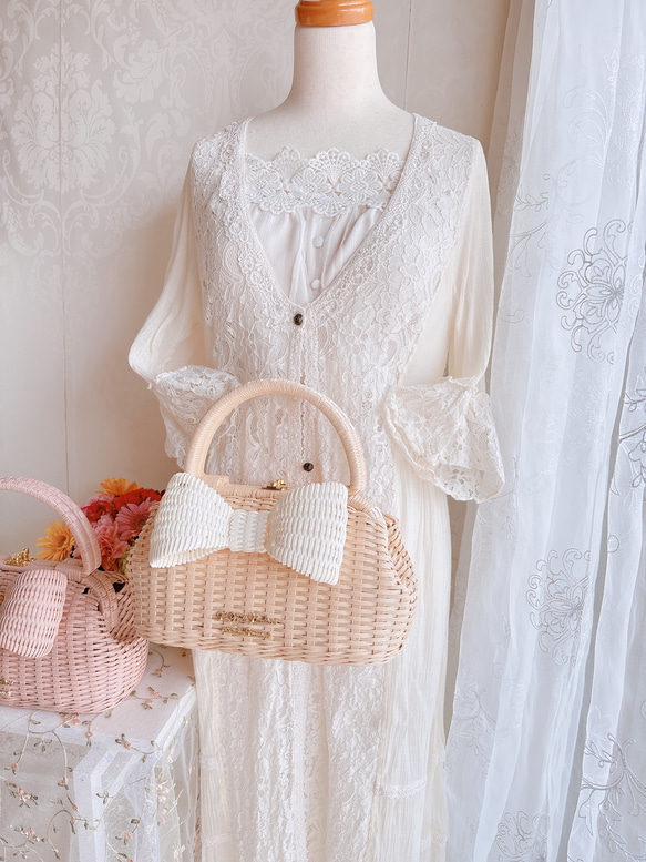 〜エレガントでレディーなリボンかごバッグ〜　ブラック　フォーマルバッグ 