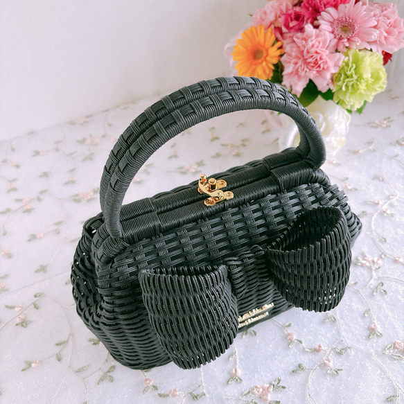 〜エレガントでレディーなリボンかごバッグ〜　ブラック　フォーマルバッグ 