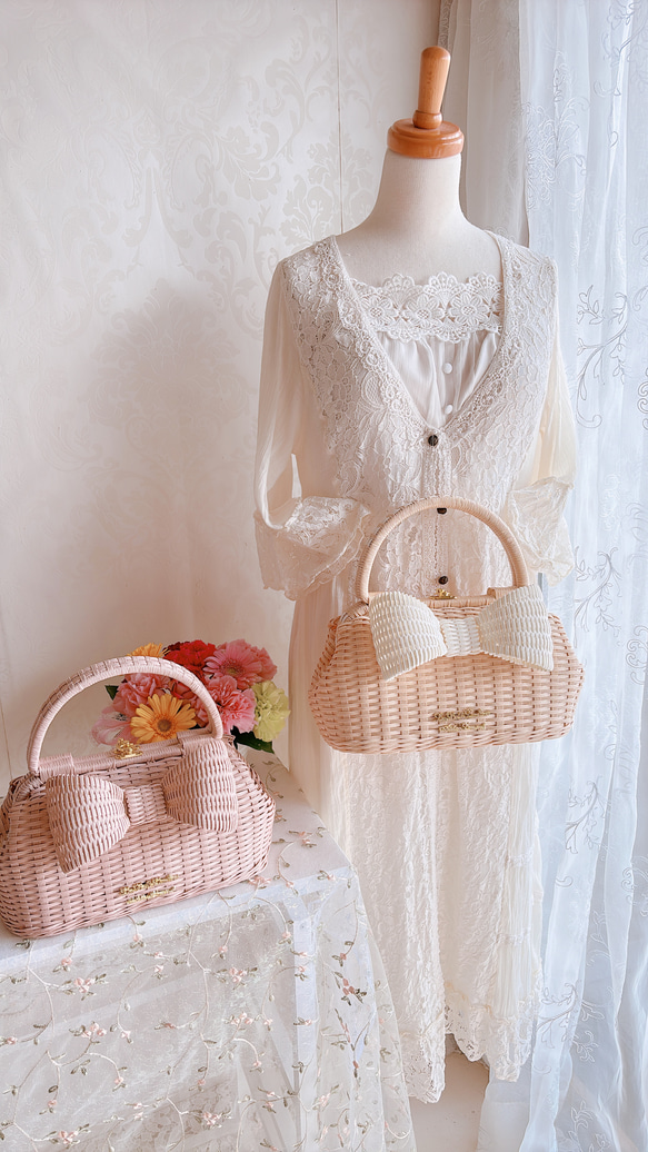 〜エレガントでレディーなリボンかごバッグ〜　ブラック　フォーマルバッグ 